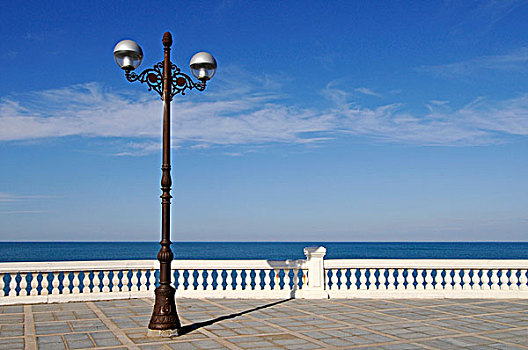 路灯,海洋,散步场所,栏杆,半岛,桑坦德,坎塔布里亚,西班牙,欧洲