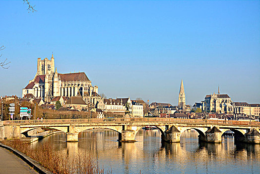 法国,勃艮第,欧塞尔,左边,右边,大教堂,教堂,圣日耳曼
