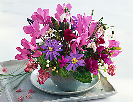 紫色,花,陶瓷,花瓶,碟,托盘
