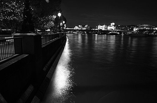 散步场所,河,城市,背景,夜晚,走,滑铁卢桥,伦敦南岸,泰晤士河,伦敦,英格兰