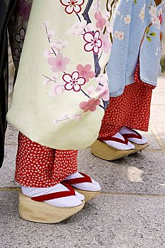 鸾舞伎,女人,穿,日本,和服,高,木鞋,京都