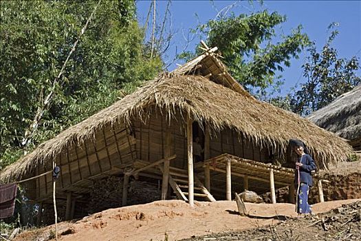 缅甸,传统,木头,竹子,房子,地面,斜坡,建造