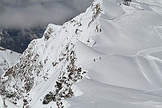 俯拍,积雪,山