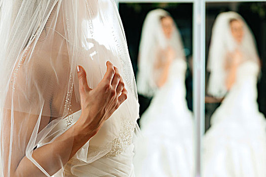 新娘,服装店,婚礼,选择,连衣裙