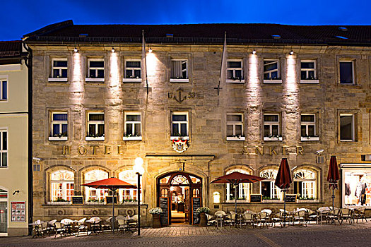 酒店,餐馆,黄昏,上弗兰科尼亚,巴伐利亚,德国,欧洲