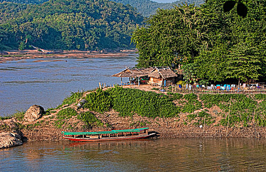 河,场景,船,湄公河,琅勃拉邦,老挝