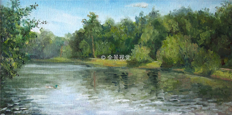 夏天_風景_樹_灌木叢_油畫_高清圖片_全景視覺