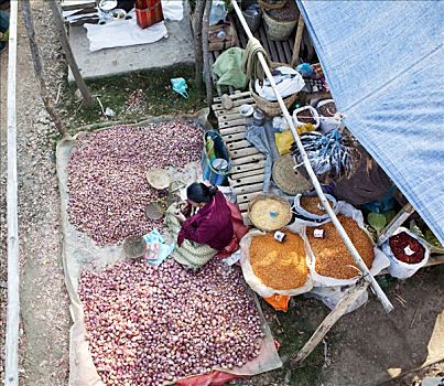 俯拍,街边市场,缅甸