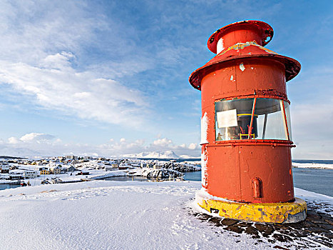 乡村,斯奈山半岛,冬天,灯塔,引导,船,港口,冰岛,大幅,尺寸