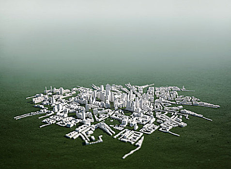俯拍,城市,模型,绿色背景