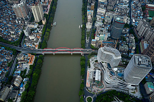 中国广东广州,航拍清晨时分的解放桥