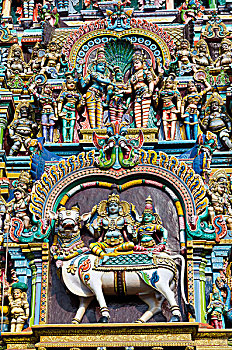 一个,庙宇,向上,高,装饰,数以千计,彩色,雕塑,神,马杜赖,泰米尔纳德邦,印度,亚洲