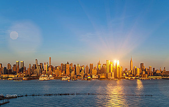 日光,天际线,曼哈顿中城,纽约,美国