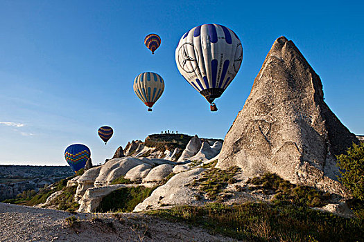 热气球,靠近,世界遗产,卡帕多西亚,安纳托利亚,土耳其