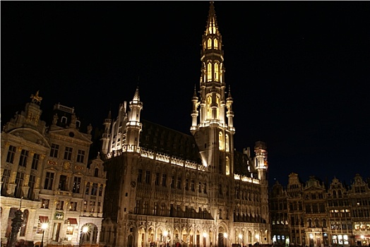 布鲁塞尔,市政厅,夜晚,比利时
