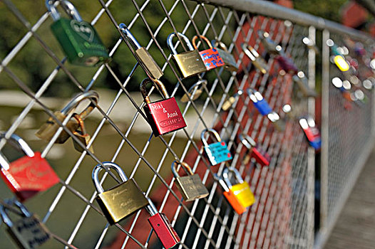 喜爱,挂锁,桥,慕尼黑,巴伐利亚,德国,欧洲