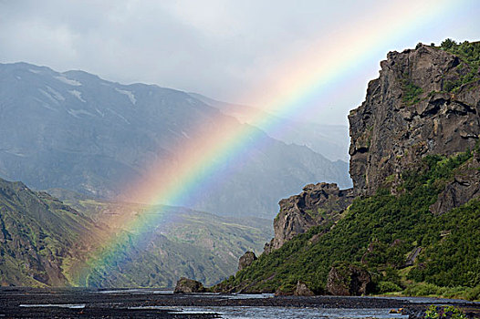 彩虹,上方,冰岛,欧洲