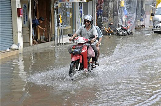 洪水,街道,风暴,曼谷,泰国,亚洲