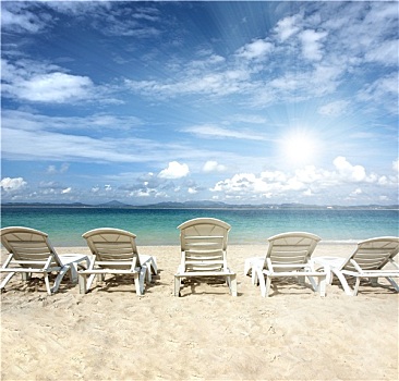 椅子,海滩,蓝天,暑假