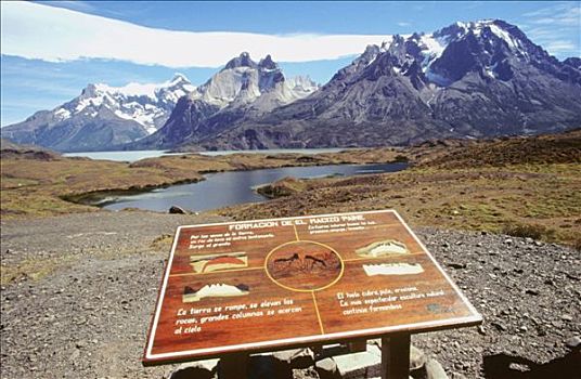信息牌,托雷德裴恩国家公园,后面,麦哲伦省,区域,智利