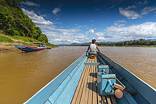 旅游,河船,湄公河,琅勃拉邦,老挝,亚洲