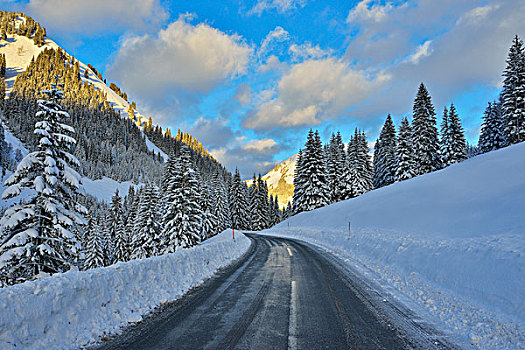 道路,冬天,积雪,山,阿尔卑斯山,提洛尔,奥地利