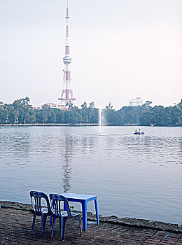 蓝色,椅子,湖,河内,越南