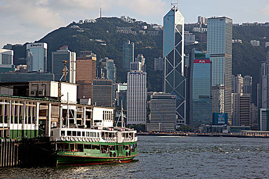 星,渡轮,码头,天际线,背景,香港