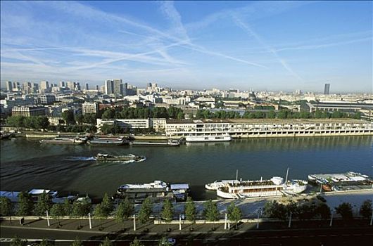 巴黎,俯视图,塞纳河,驳船