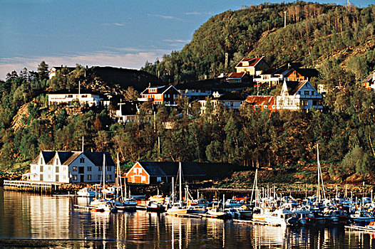挪威,韦斯特阿伦,港口,日落,大幅,尺寸