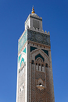 尖塔,哈桑二世清真寺,大清真寺,哈桑二世,卡萨布兰卡,摩洛哥,北非,非洲
