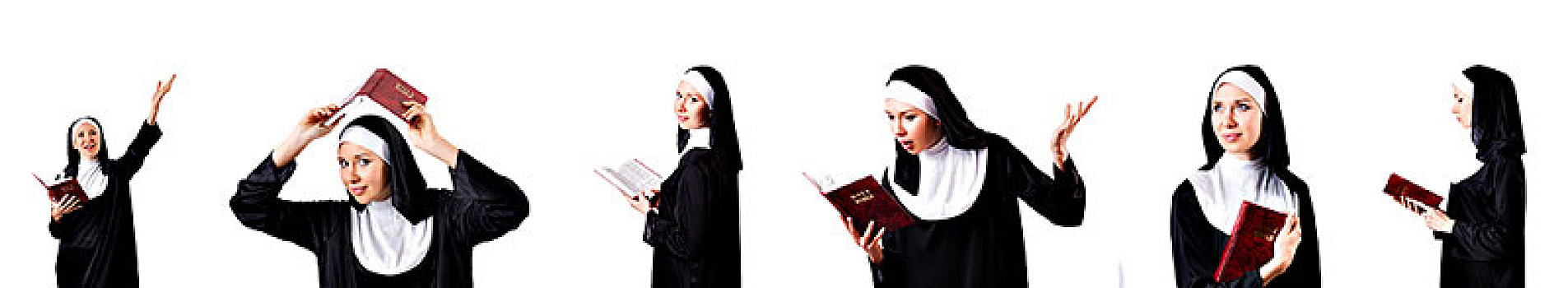 漂亮,修女,圣经,隔绝,白色背景