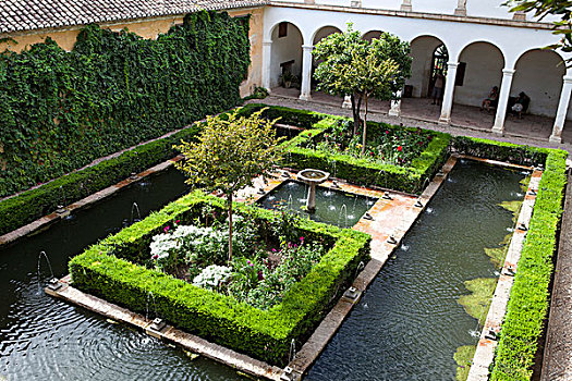 花园,宫殿,轩尼洛里菲花园,阿尔罕布拉,格林纳达,格拉纳达,安达卢西亚,西班牙