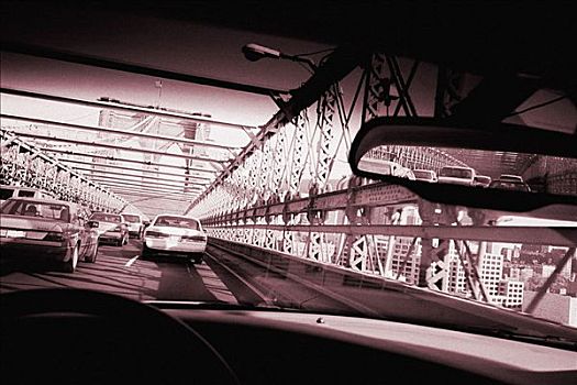 远景,交通,布鲁克林大桥,纽约,美国