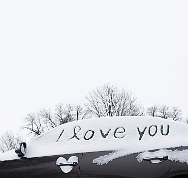 我爱你,书写,雪中,车窗