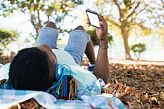 男青年,打手机,躺着,野餐毯,公园