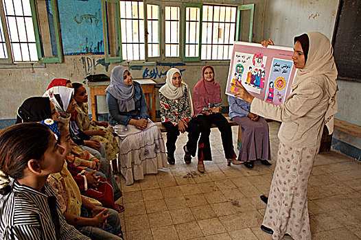 女性,生活,技能,教育,女孩,孩子,中心,联合国儿童基金会,条理,乡村,靠近,地区,埃及,六月,2007年