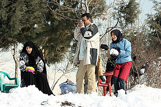 伊朗人,家庭,连接,雪中,父亲,拍照,儿子,雪,兄弟,北方,山,德黑兰,首都