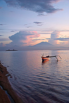 印度尼西亚,巴厘岛,日出,渔船,沙努尔,海滩,攀升,远景