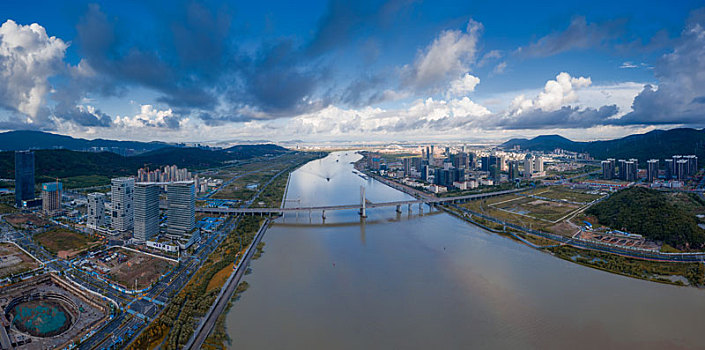 珠海横琴金融区和澳门全景