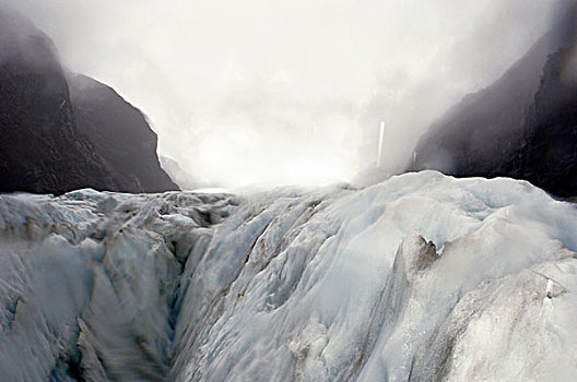 弗朗茨约瑟冰川,西部,海岸,雨,镜头,软,氛围,蓝色,白色,一个,抓住,看