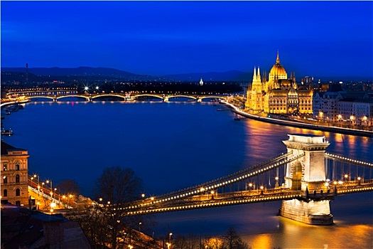 蓝色,钟点,布达佩斯,链索桥,匈牙利