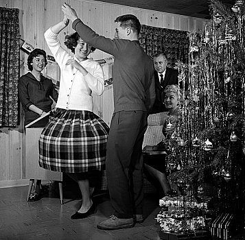 家庭,看,伴侣,跳舞,圣诞树