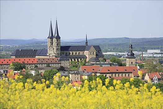 全景,班贝格,寺院,上弗兰科尼亚,巴伐利亚,德国,欧洲