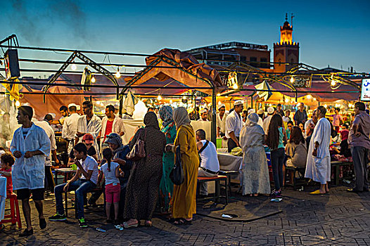 人,餐饮摊,世界遗产,玛拉喀什,摩洛哥,非洲