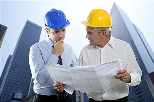 工程师,建筑师,两个,专业,团队,计划,安全帽