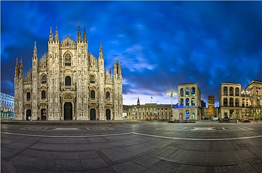 全景,米兰大教堂,米兰,大教堂,广场,中央教堂,早晨,意大利
