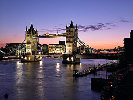 塔桥,泰晤士河,黄昏,伦敦,看,西部