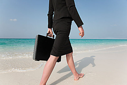职业女性,走,热带沙滩