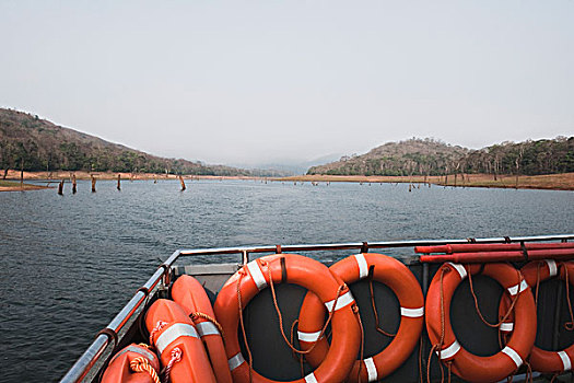 救生圈,船,湖,佩里亚国家公园,喀拉拉,印度
